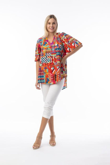 Orientique Womens Peru Top V Flaired Sleeve