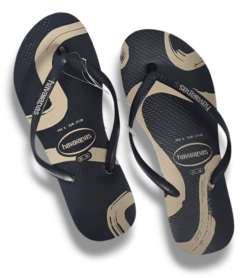 Load image into Gallery viewer, Havaianas Slim Flow Black/Cream Thongs Shoe
