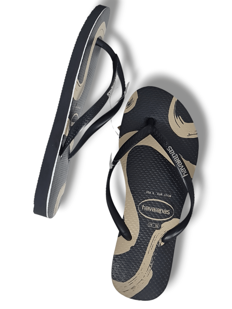 Load image into Gallery viewer, Havaianas Slim Flow Black/Cream Thongs Shoe
