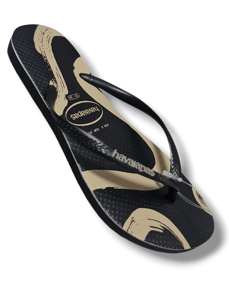 Load image into Gallery viewer, Havaianas Slim Flow Black/Cream Thongs Shoe
