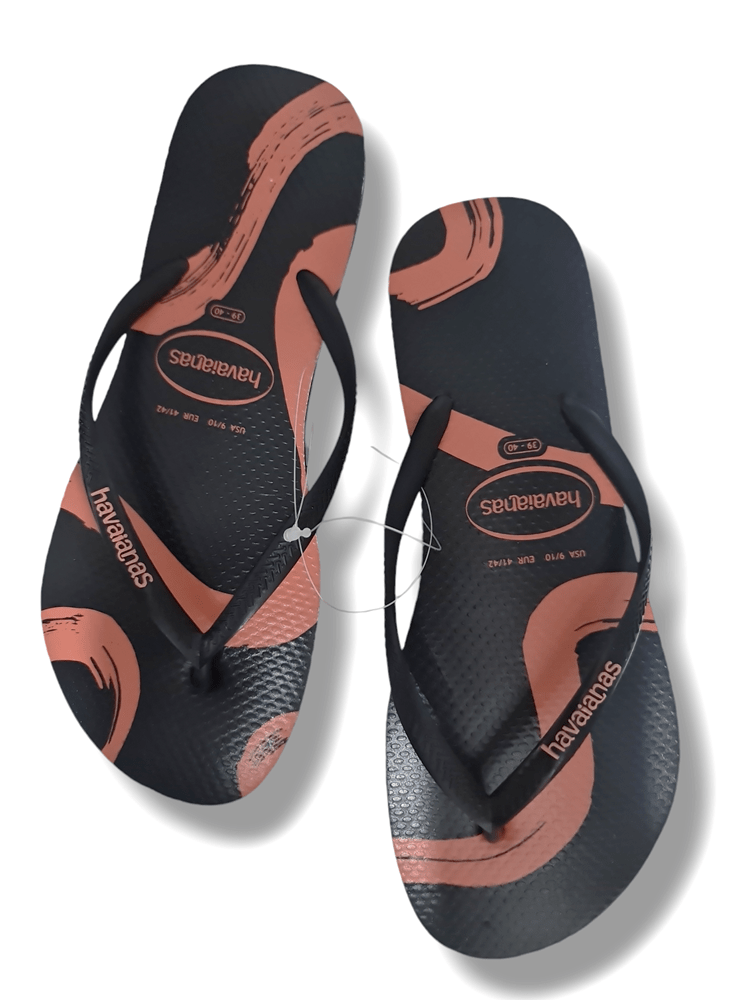 Load image into Gallery viewer, Havaianas Slim Flow Black/Pink Thongs
