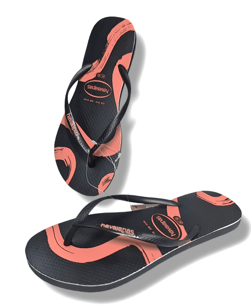 Load image into Gallery viewer, Havaianas Slim Flow Black/Pink Thongs
