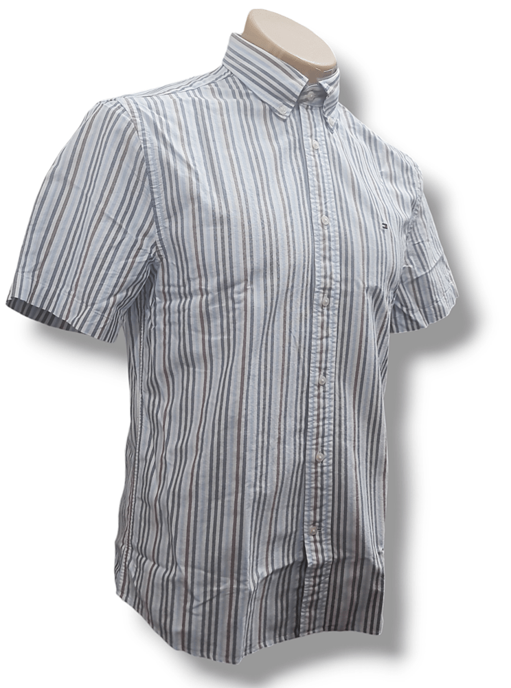 Load image into Gallery viewer, Tommy Hilfiger Mens Multi Stripe Regular Fit Oxford Short Sleeve Shirt
