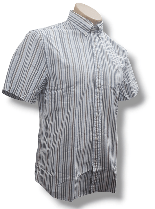 Tommy Hilfiger Mens Multi Stripe Regular Fit Oxford Short Sleeve Shirt