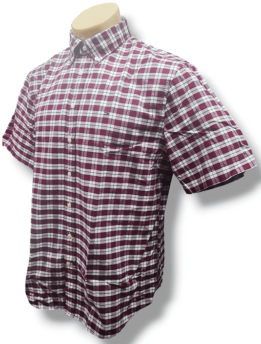 Tommy Hilfiger Mens Small Check Oxford Short Sleeve Shirt