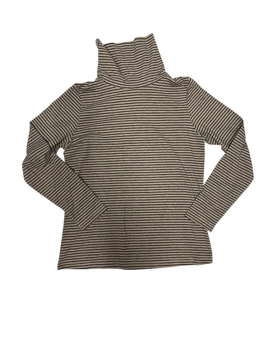 Corfu Womens Essential Turtleneck Striped Long Sleeve Top - Oatmeal/Navy