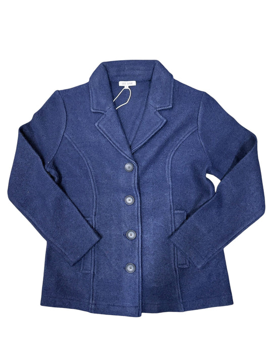 See Saw Womens 100% Boiled Wool Blazer - Navy