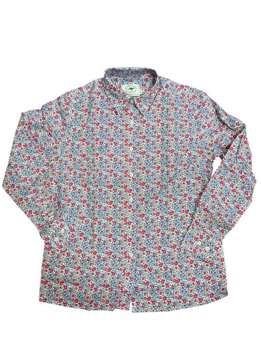 Country Classic Collection Womens Long Sleeve Semi Classic Blouse with Trim - Blue/Pink Florals