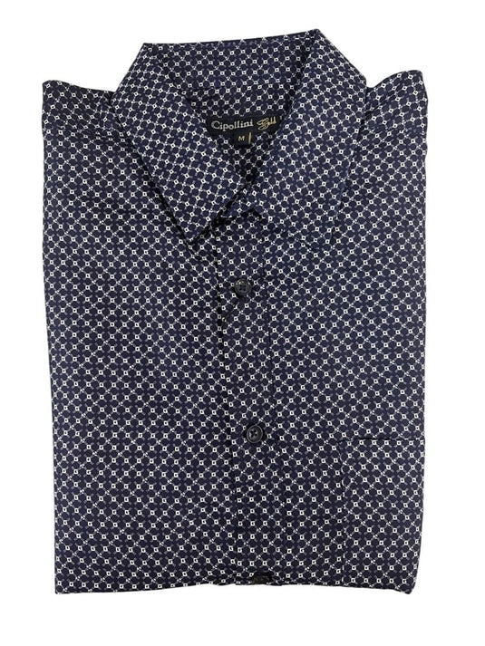 Cipollini Gold Mens Cotton Printed Long Sleeve Shirt - Navy