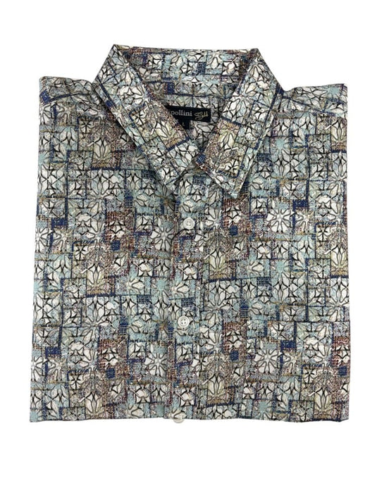 Cipollini Gold Mens Cotton Printed Long Sleeve Shirt - Mixed Blue