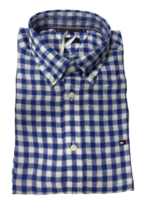 Tommy Hilfiger Mens Linen Essential Gingham Shirt - Wedge Blue