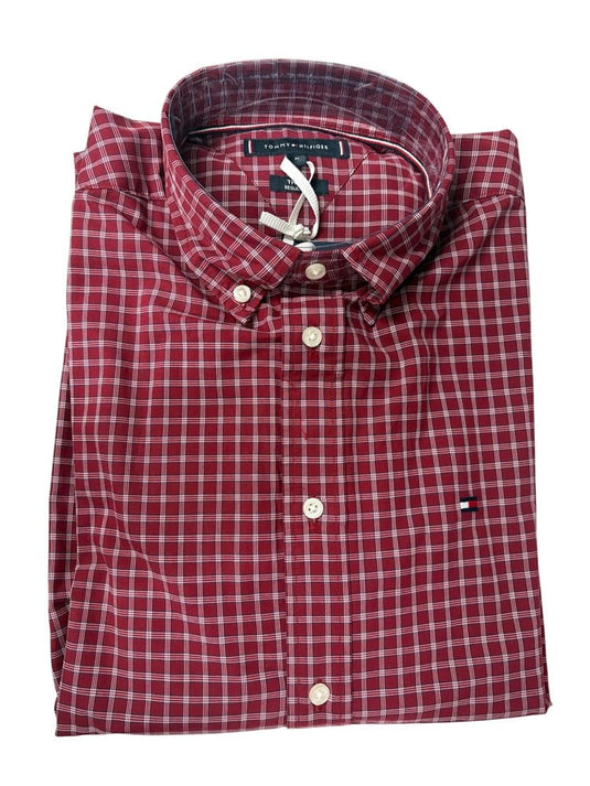 Tommy Hilfiger Mens Flex Poplin Texture Stripe Shirt - Regatta Red