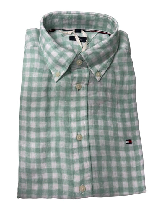 Tommy Hilfiger Mens Linen Essential Gingham Shirt - Mint