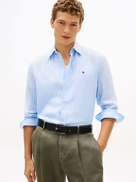 Load image into Gallery viewer, Tommy Hilfiger Linen Bengal Cloudy Blue Stripe Shirt
