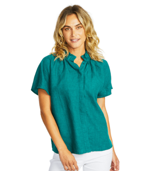 Pingpong Womens Nora Linen Ruffle Blouse