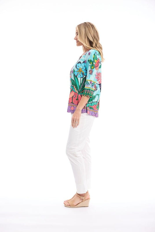 Orientique Womens Provence Top Frill Neckline