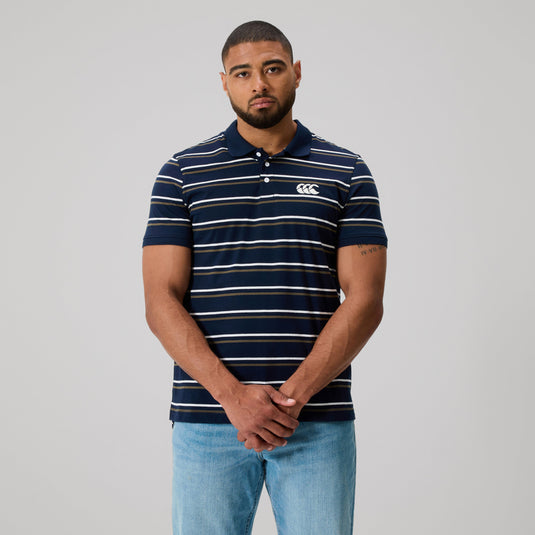 Canterbury Mens Yarn Dye Stripe Polo - Navy