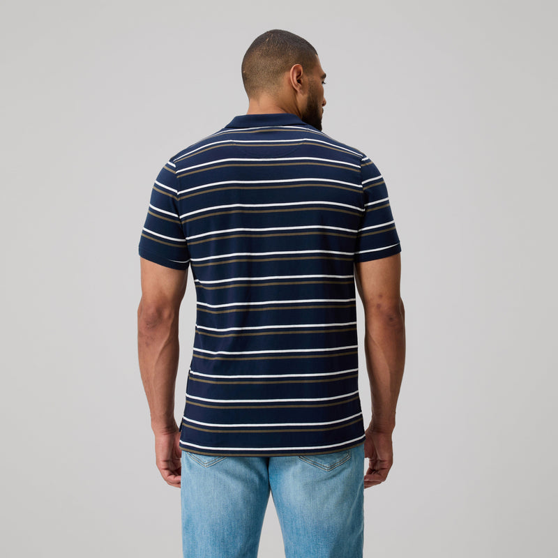 Load image into Gallery viewer, Canterbury Mens Yarn Dye Stripe Polo - Navy
