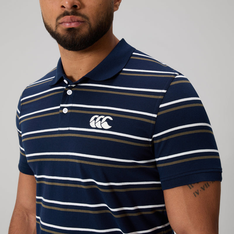 Load image into Gallery viewer, Canterbury Mens Yarn Dye Stripe Polo - Navy
