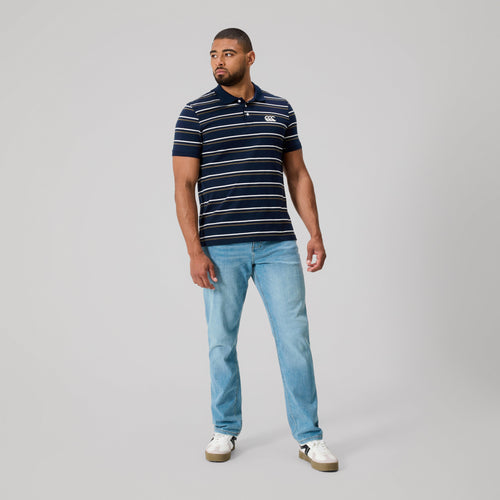 Canterbury Mens Yarn Dye Stripe Polo - Navy