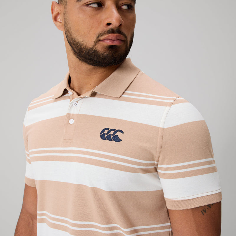 Load image into Gallery viewer, Canterbury Mens Engineered Stripe Polo - Warm Taupe

