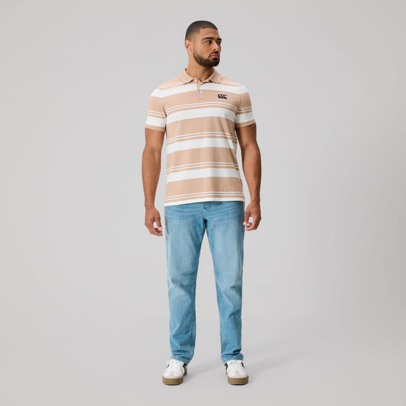 Load image into Gallery viewer, Canterbury Mens Engineered Stripe Polo - Warm Taupe
