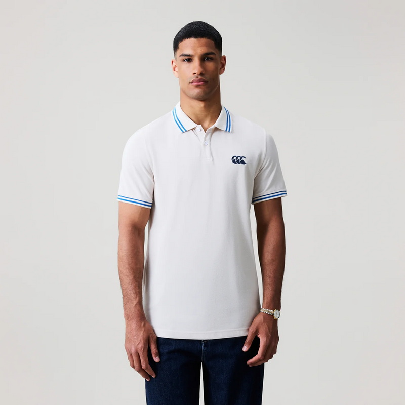 Load image into Gallery viewer, Canterbury Mens Solid Pique Polo - Moonbeam Grey/Navy
