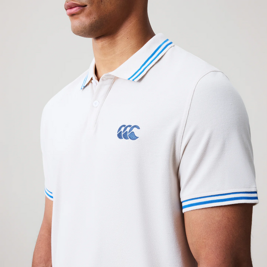 Canterbury Mens Solid Pique Polo - Moonbeam Grey/Navy