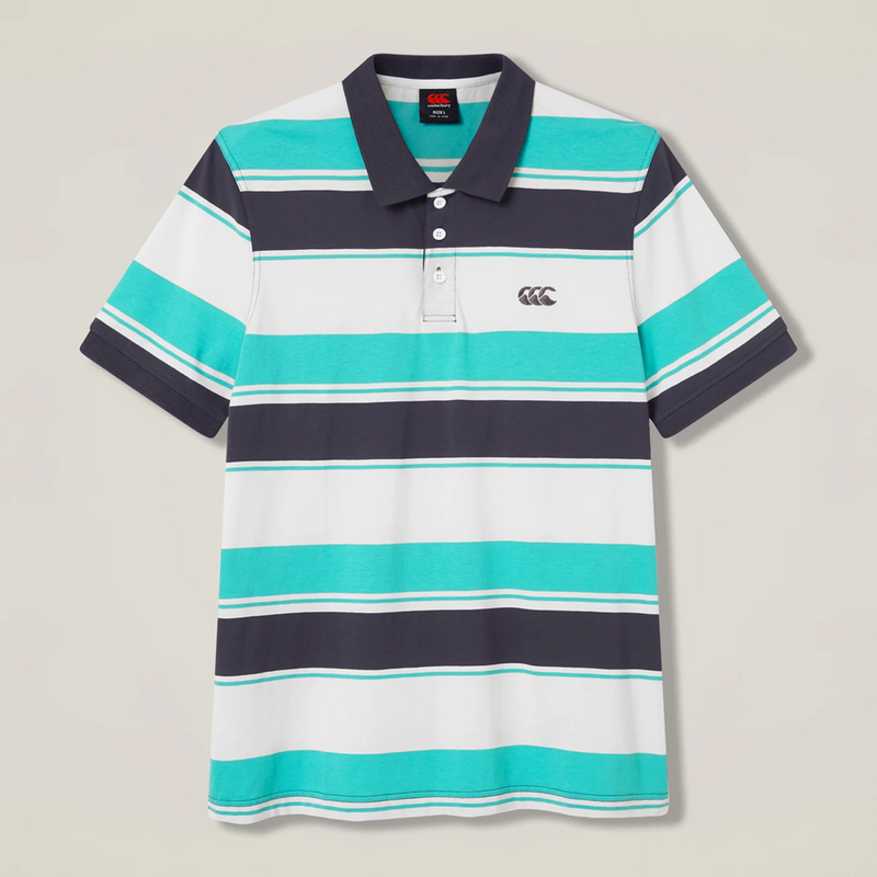 Load image into Gallery viewer, Canterbury Mens Yarn Stripe Polo - Baltic Green/Grey
