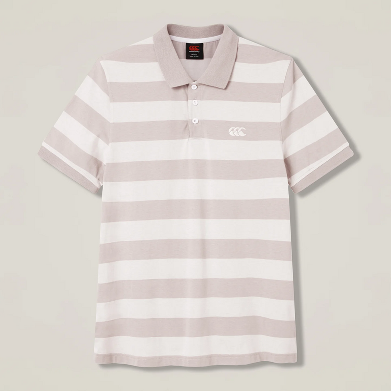 Load image into Gallery viewer, Canterbury Mens Yarn Stripe Polo - Moonbeam Grey/Simply Taupe
