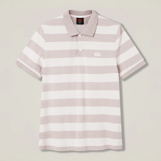 Canterbury Mens Yarn Stripe Polo - Moonbeam Grey/Simply Taupe