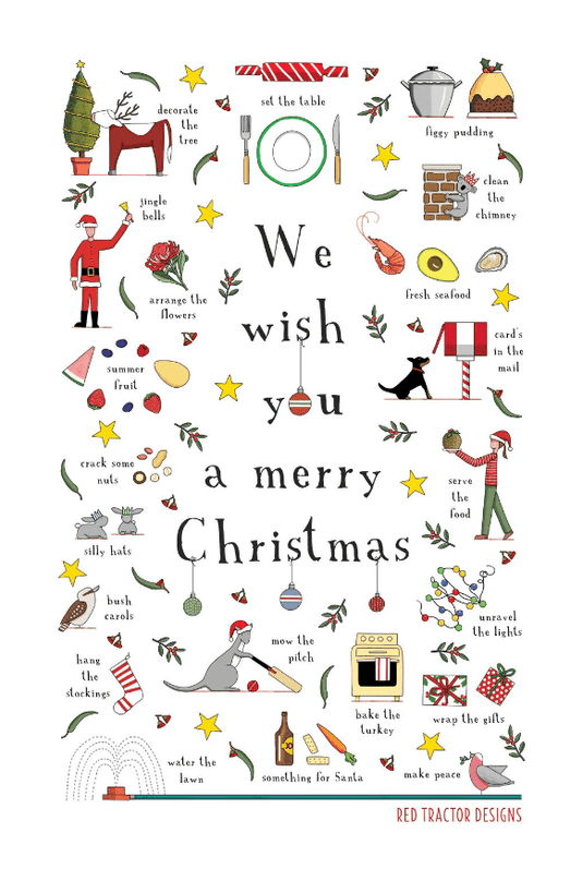 Red Tractor Designs A Merry Christmas Tea Towel