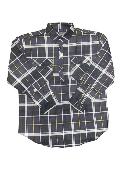 Pilbara Mens Closed Front Flannelette Shirt - Black/Grey/Yellow/White