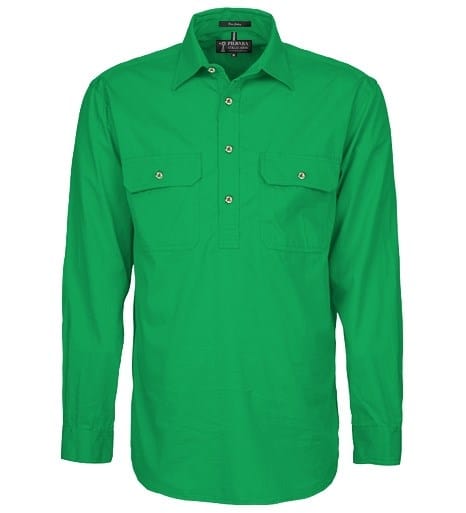 Pilbara Mens Pilbara Kelly Green Closed Front L/S Shirt