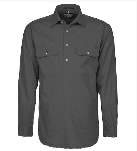 Pilbara Mens Charcoal Closed Front L/S Shirt