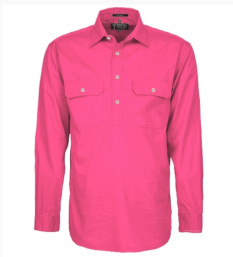 Pilbara Mens Hot-Pink Closed Front L/S Shirt