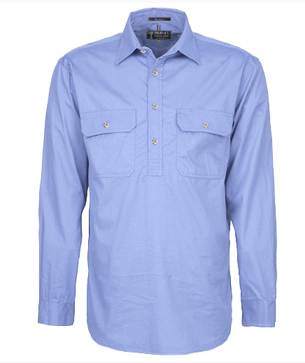 Pilbara Mens Pale Blue Closed Front L/S Shirt