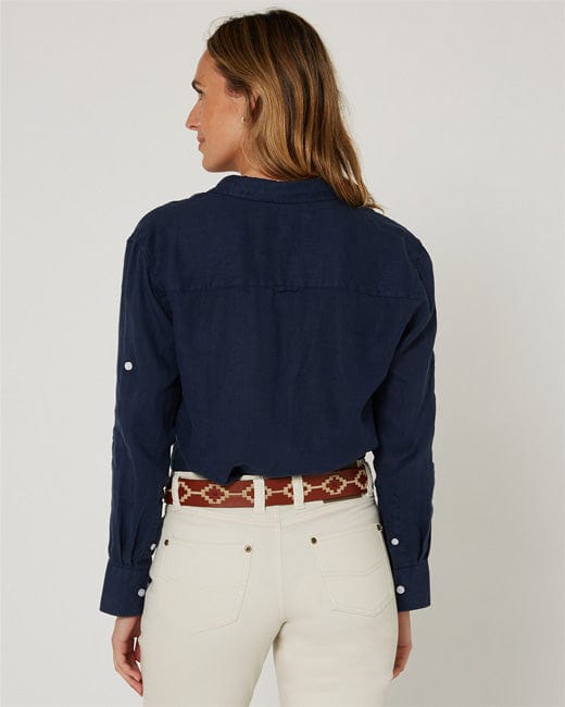 Pilbara Collection Womens Florence Classic Linen Shirt - Navy