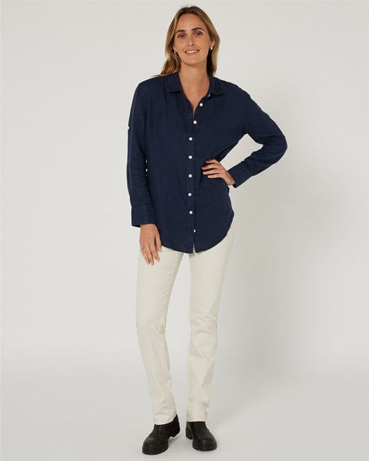 Load image into Gallery viewer, Pilbara Collection Womens Florence Classic Linen Shirt - Navy
