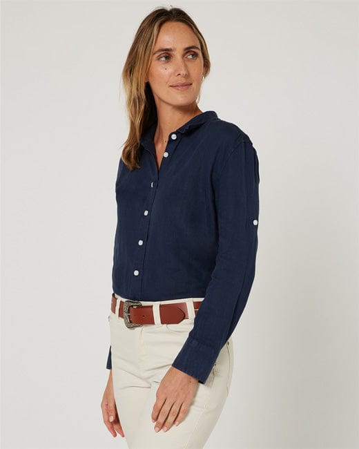 Pilbara Collection Womens Florence Classic Linen Shirt - Navy