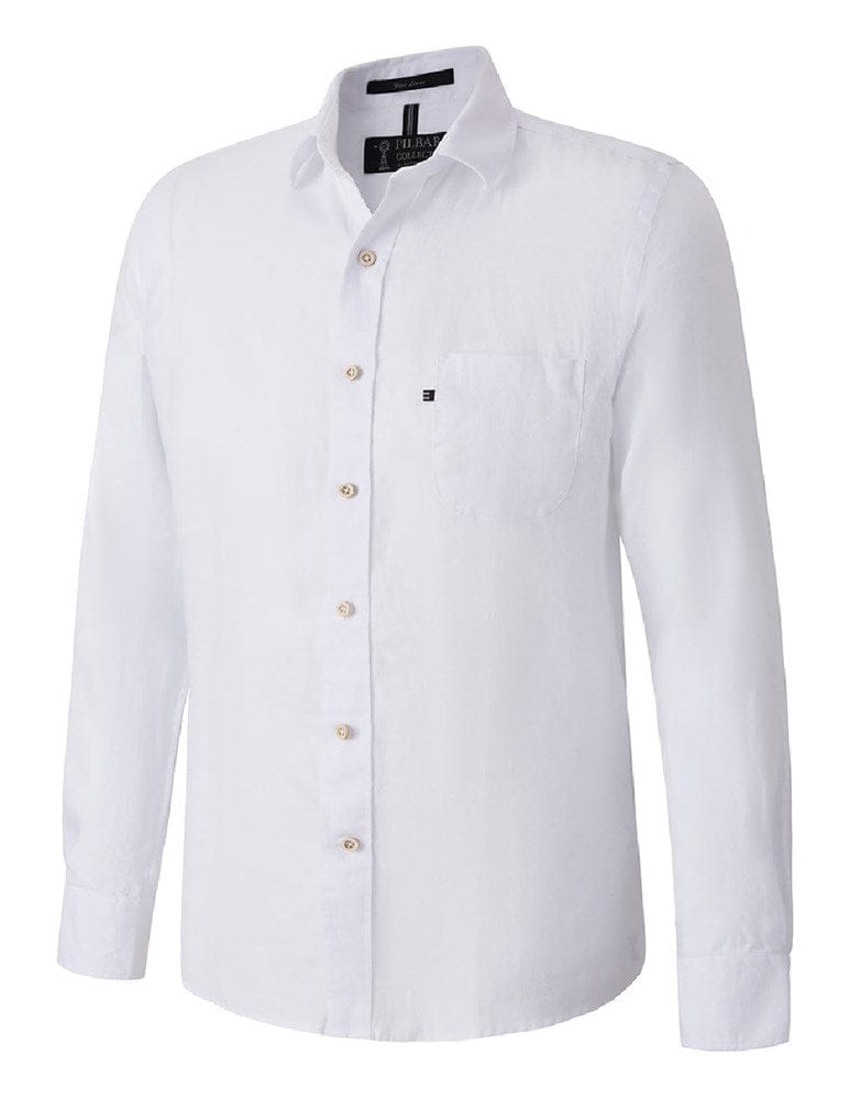 Load image into Gallery viewer, Pilbara Mens Linen Long Sleeve Shirt - White
