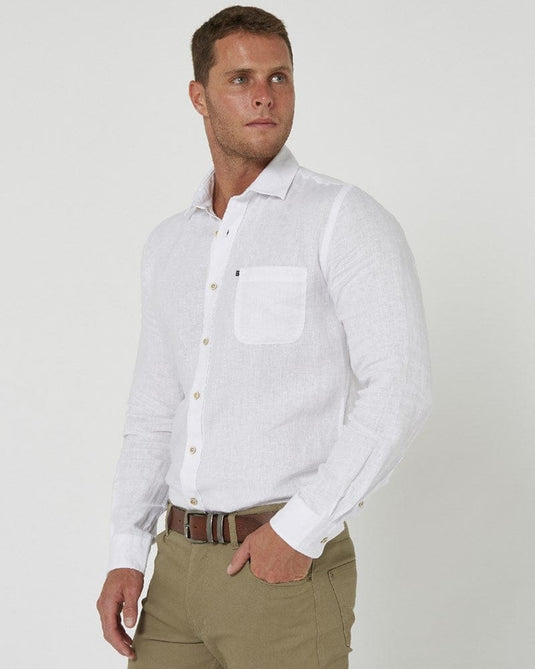 Pilbara Mens Linen Long Sleeve Shirt - White