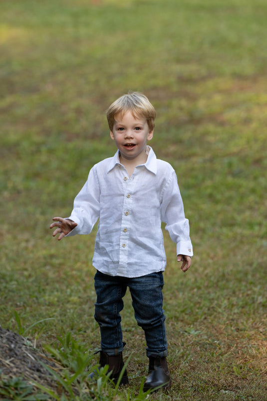 Pilbara Childrens Linen Long Sleeve Shirt - White