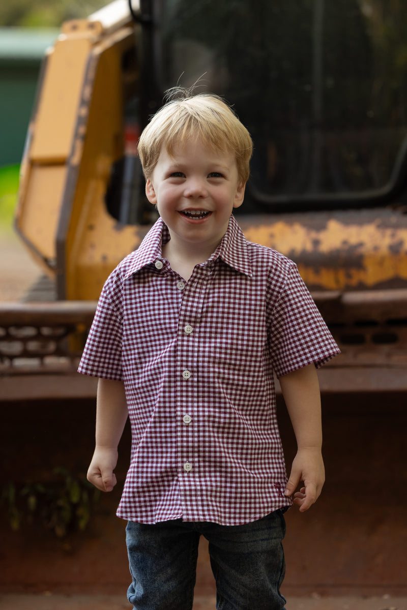 Load image into Gallery viewer, Pilbara Childrens Short Sleeve Gingham Shirt
