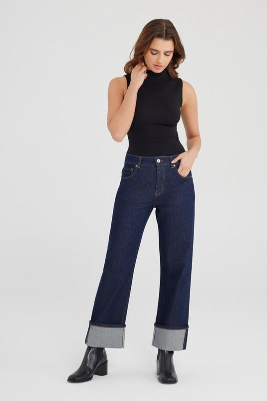 Cup of Joe Womens Ruby Mid Waist Straight Leg Jeans - Raw
