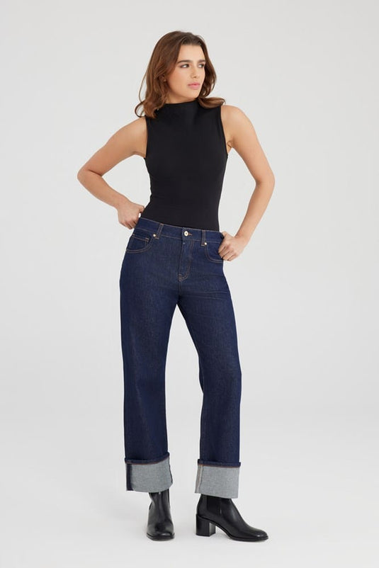 Cup of Joe Womens Ruby Mid Waist Straight Leg Jeans - Raw