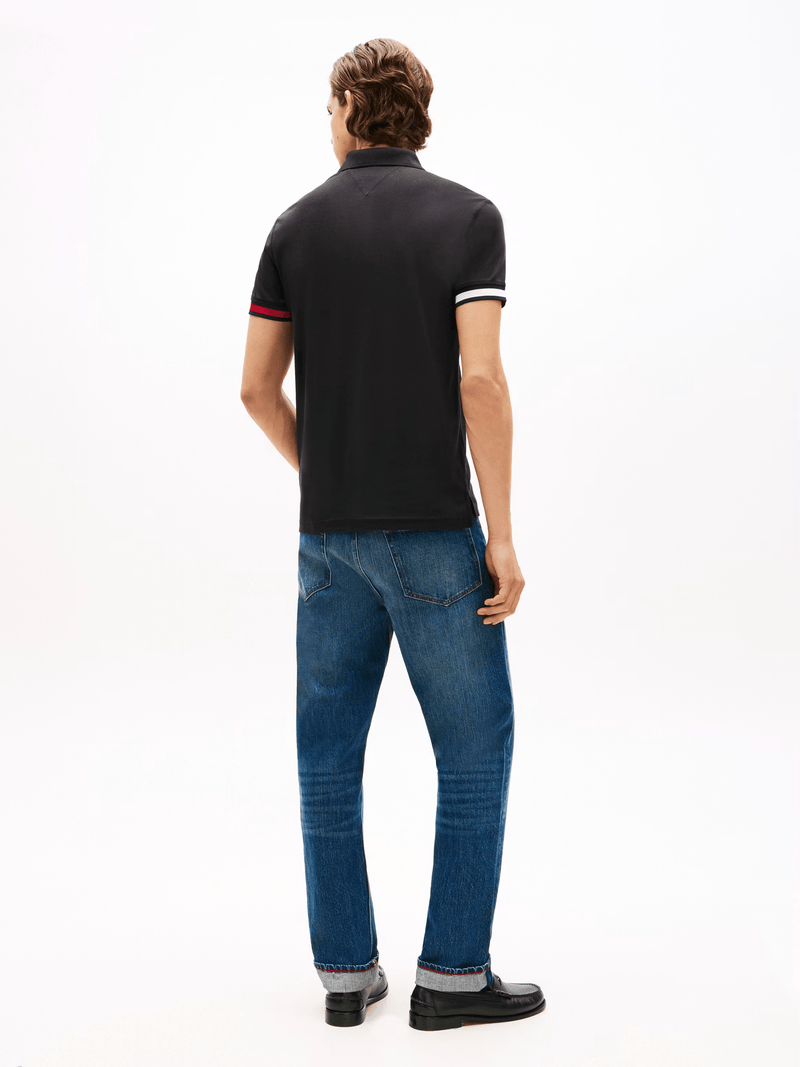 Load image into Gallery viewer, Tommy Hilfiger Mens RWB Cuff Liquid Cotton Slim Polo - Black
