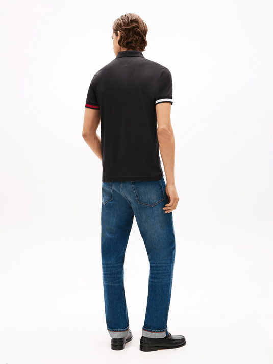 Tommy Hilfiger Mens RWB Cuff Liquid Cotton Slim Polo - Black
