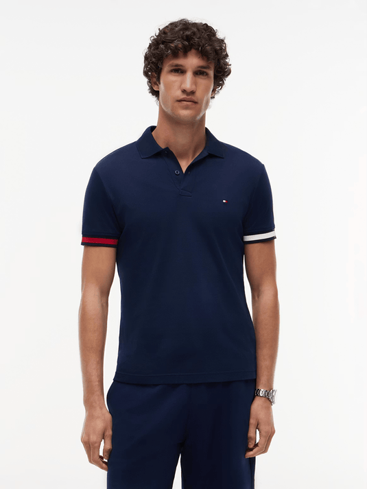 Tommy Hilfiger Mens RWB Cuff Liquid Cotton Slim Polo - Carbon Navy