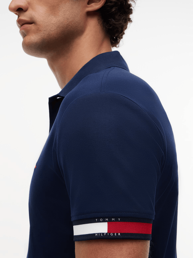 Load image into Gallery viewer, Tommy Hilfiger Mens RWB Cuff Liquid Cotton Slim Polo - Carbon Navy
